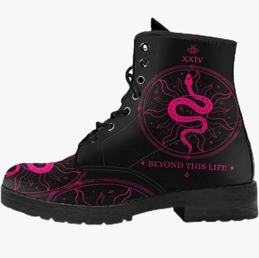 Women's Printed Combat Boots with Skull