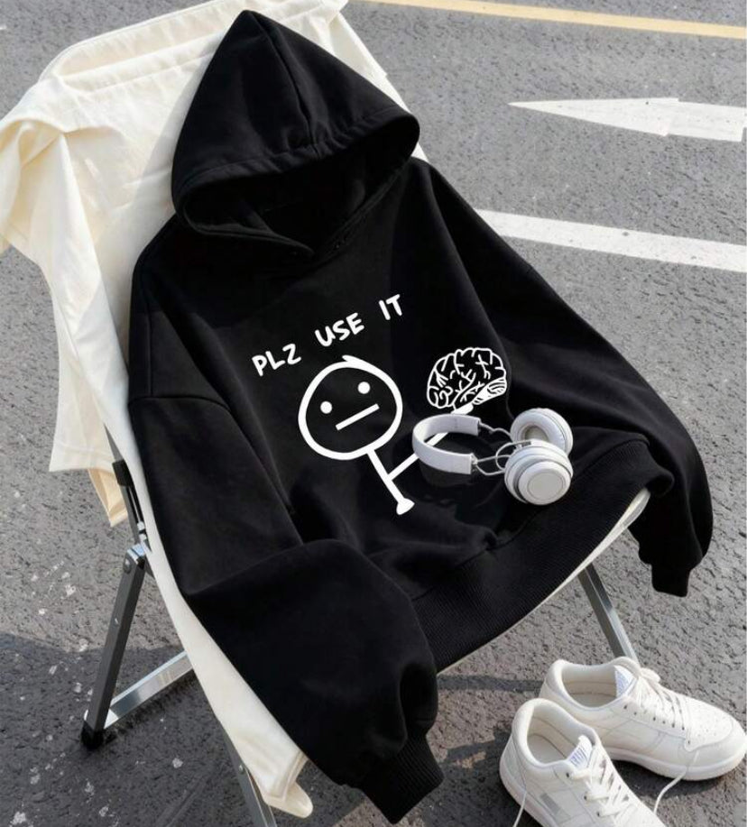 Teen Girl Long Sleeved Hooded Sweatshirt With A "PLZ USE IT" Print Pattern