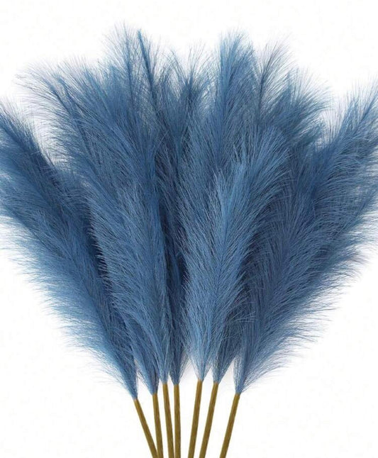 20 PCs  Blue Artificial Reed Grass Bohemian Style Decorative Large Tall Fluffy Faux Flowers Reed Grass Vase Filler
