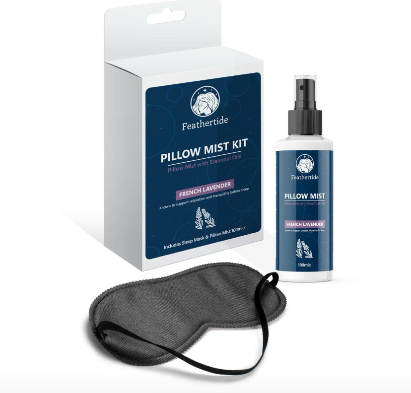 Lavender Pillow Spray with Mask, 100ml - Relaxation Mist with Comfortable Sleep Mask, Calming Essential Oil Spray for Bedtime and Travel