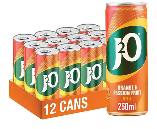 J2O Fruit Juice, Orange and Passion Fruit, 250ml Cans (Pack of 12