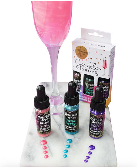 Sparkle Drops Mermaid Gift Set Drinks Shimmer For Gin, Prosecco And Sparkling Wine, Natural flavours, Party Gift (30ml, 24 servings)