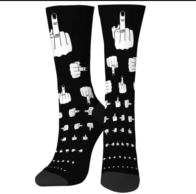 Funny Finger Art Men's Socks Novelty Street Harajuku Hip Hop Style Compression Socks x3