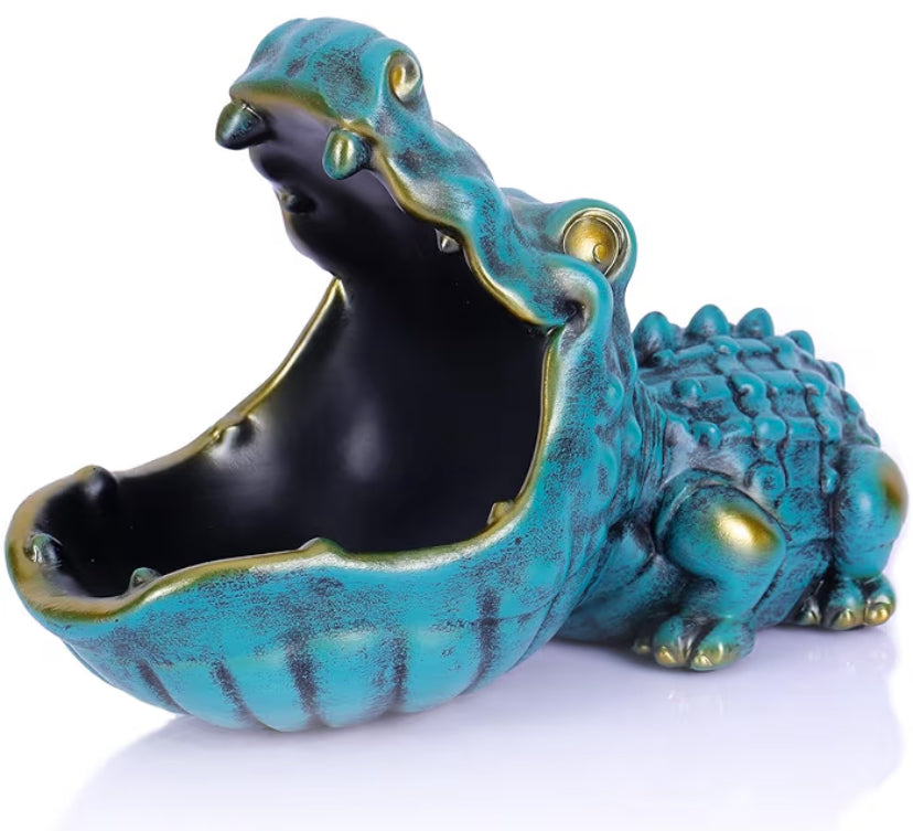 Alligator Statue Home Decorative Candy Bowl Resin Alligator Figurine Sculpture Table Art Decoration Sundries Key Container Storage Box (Alligator-Green)