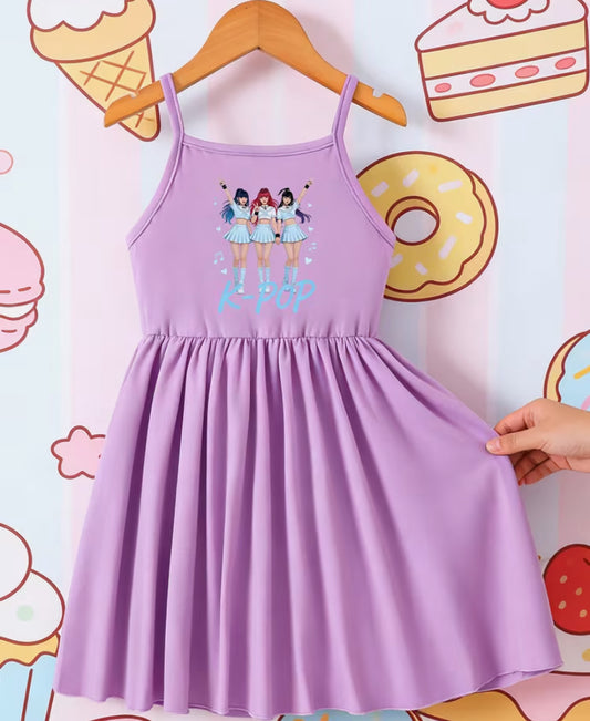KPOP 1pc Girls' Camisole Dress, School Campus Streetwear Outdoor Sports Summer Dress