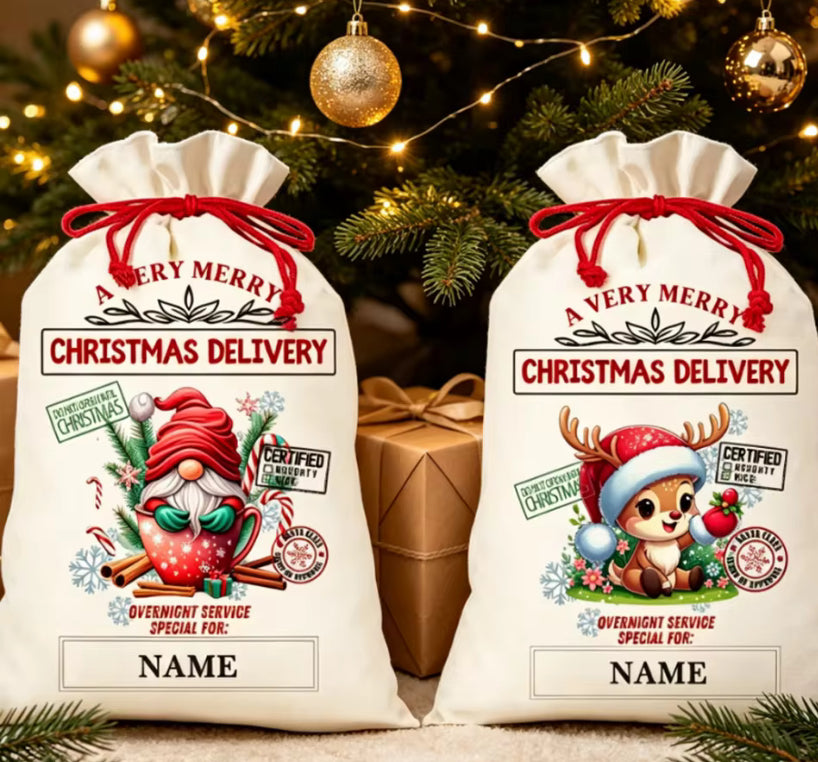 Personalised Custom Large Christmas Santa Sack / Present Bag with Name for Kids' Gift and Christmas Eve