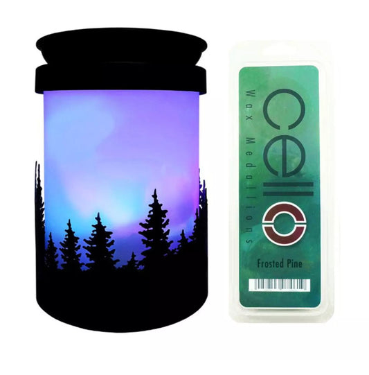 Cello Aurora Northern Lights Electric Melt Burner & Frosted Pine Wax Medallions