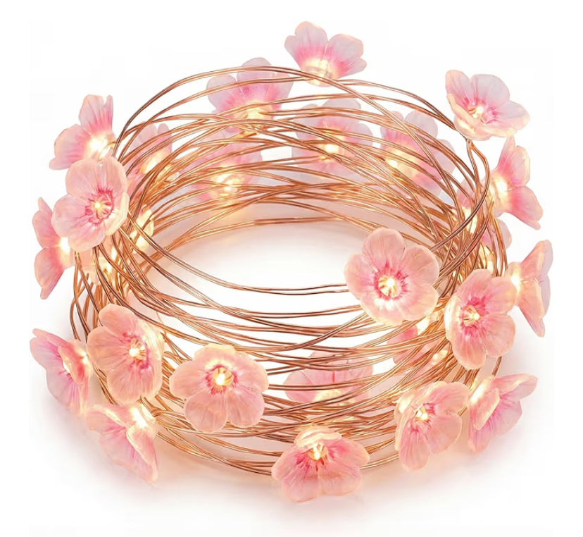 20 LED Pink Cherry Blossom Fairy Lights, Battery Operated Flower String Lights for Bedroom Decor