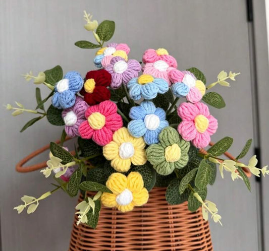 6pcs Handmade Crochet Bubble Flowers, Artificial Woven Flowers, Smiling Woven Faux Flowers, Preserved Flowers