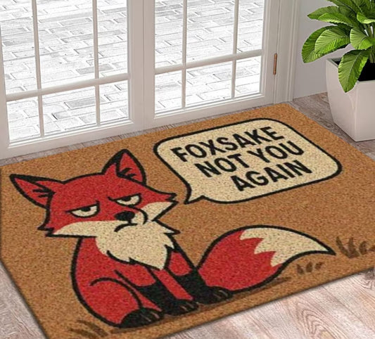 1pc Funny Grumpy Cartoon Red Fox Print Doormat, "FOXSAKE NOT YOU AGAIN" Non-Slip Entrance Mat