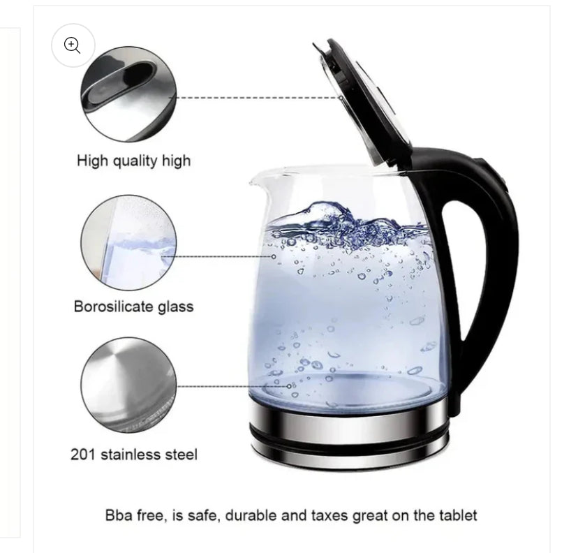 2L 1800W Glass Electric Kettle Fast Boil LED Auto Shut-Off Portable Jug
