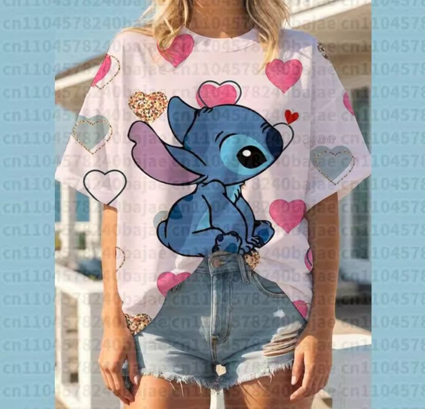 Summer Disney Kawaii Lilo Stitch Print T-shirts