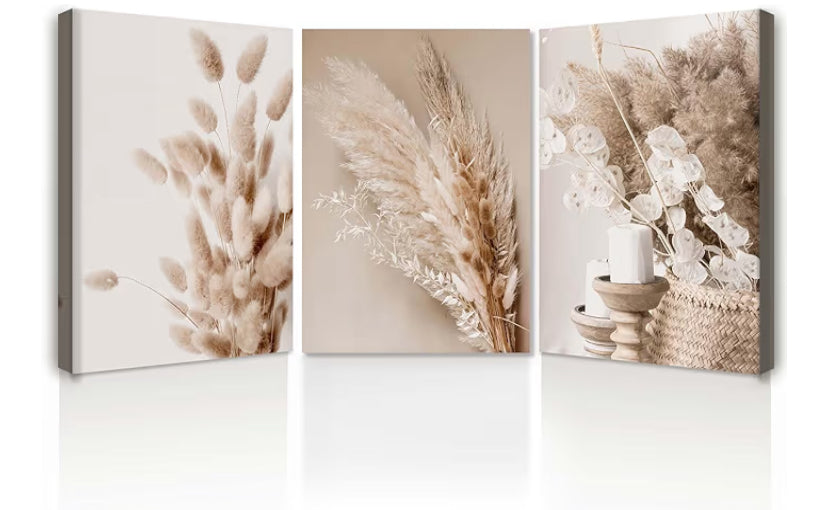 Set of 3 Framed Canvas Wall Art 12x16 Inch Each Butterfly and Leaf Painting Modern Wall Decoration for Living Room Bedroom Hallway and Stairs Artwork Wall Pictures with Hooks and Magic Tape
