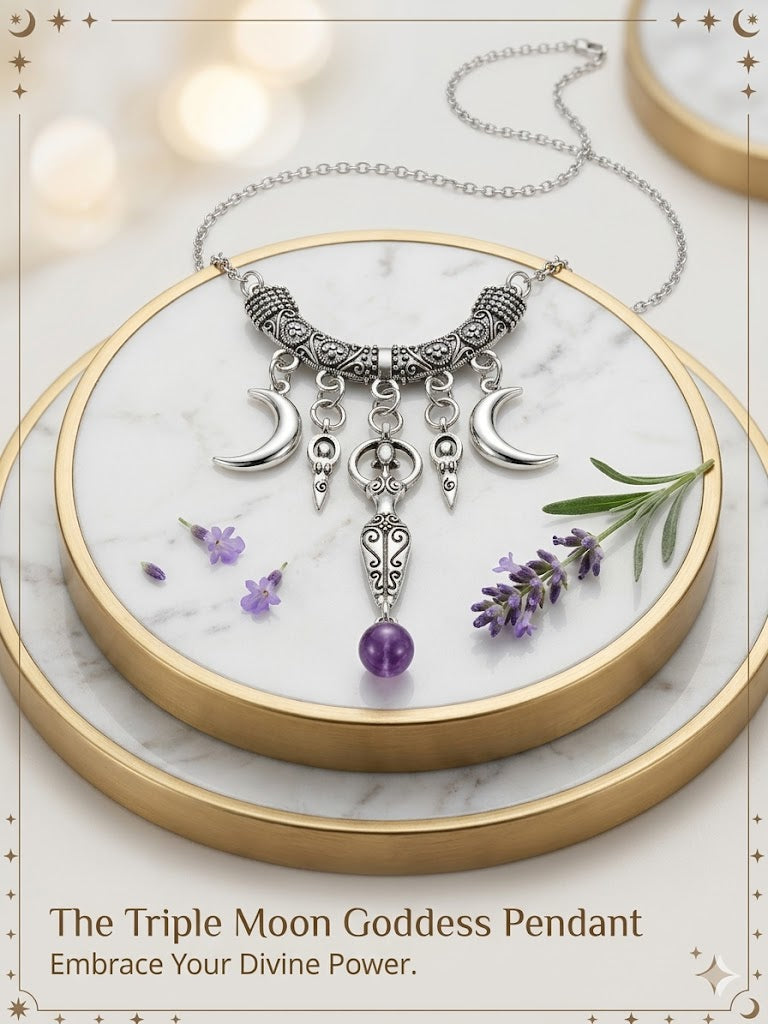 Triple Moon Goddess Amethyst Pendant