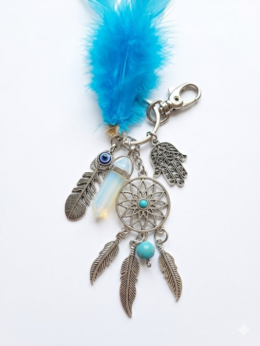 Blue feather keychain