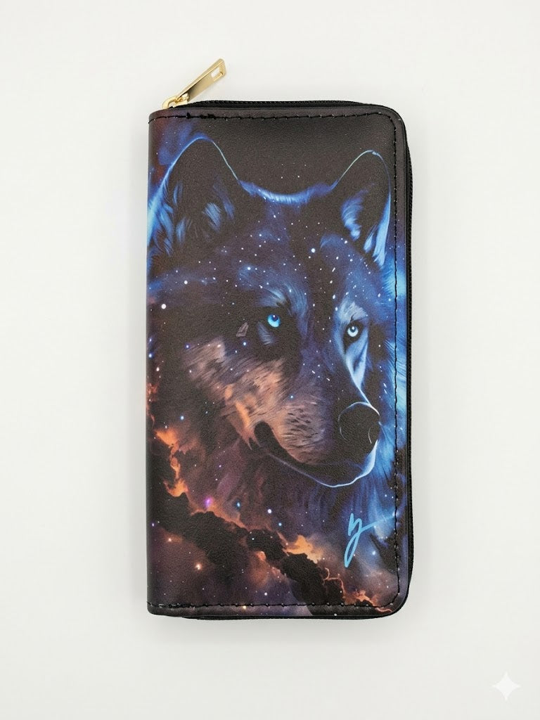 Cosmic Alpha | Nebula Wolf Zip-Around Wallet
