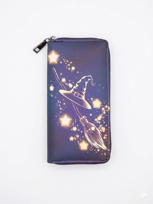 Stardust Sorcery | Witch’s Broom & Hat Zip-Around Wallet