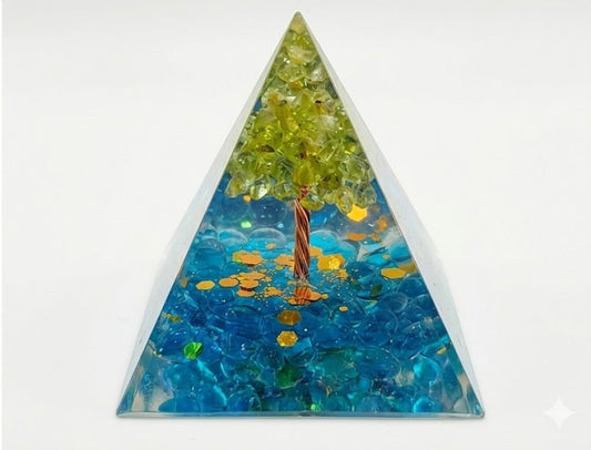 Beautiful Glass Pyramid with Prehnite and Blue Longlian