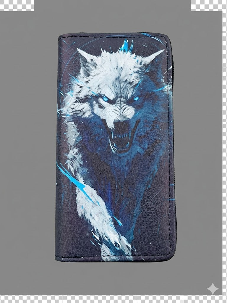 Storm Alpha | Electric Frost Wolf Zip-Around Wallet
