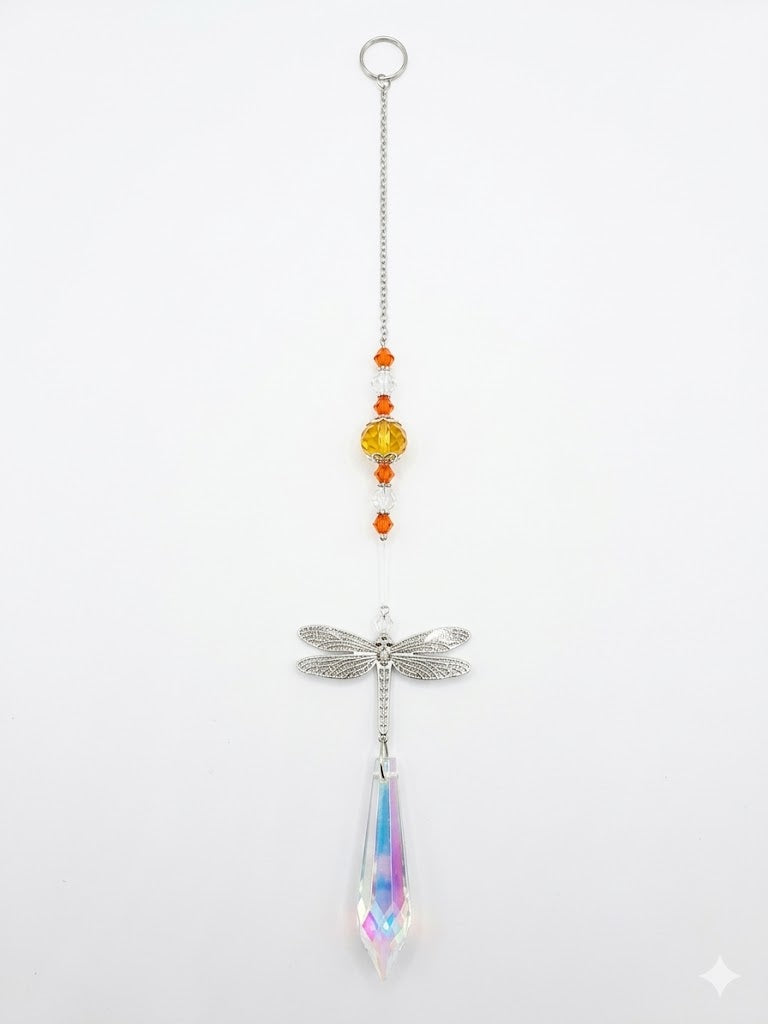 Dragonfly Sun Catcher with Iridescent Crystal and Beads