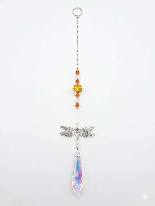 Dragonfly Sun Catcher with Iridescent Crystal and Beads