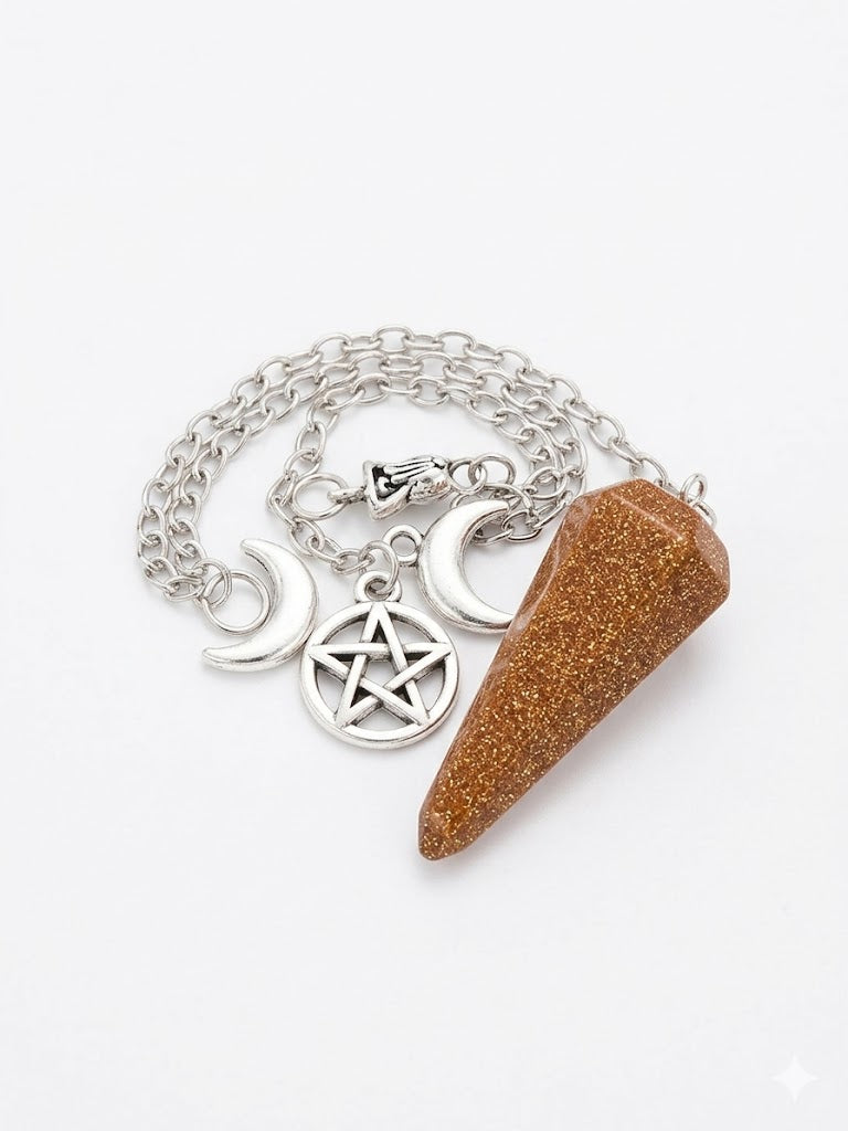 Triple Moon Pendulum with Brown Goldstone Crystal