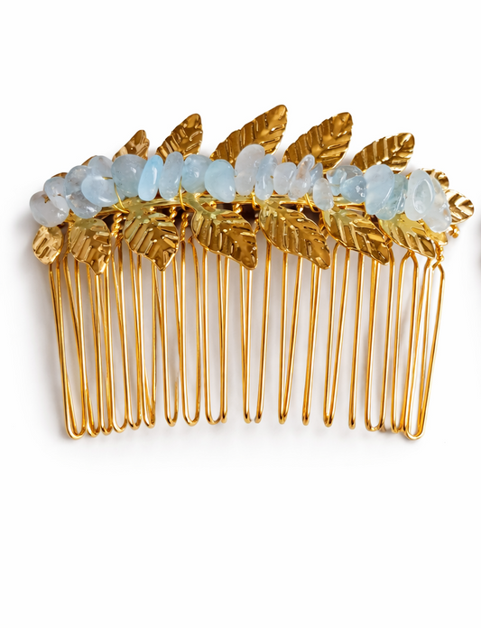 Real Aquamarine Crystal Chip Hair Clip
