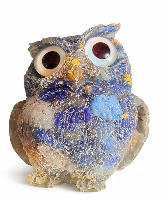 Resin Owl with Real Crystal Lapiz Lazuli Chips
