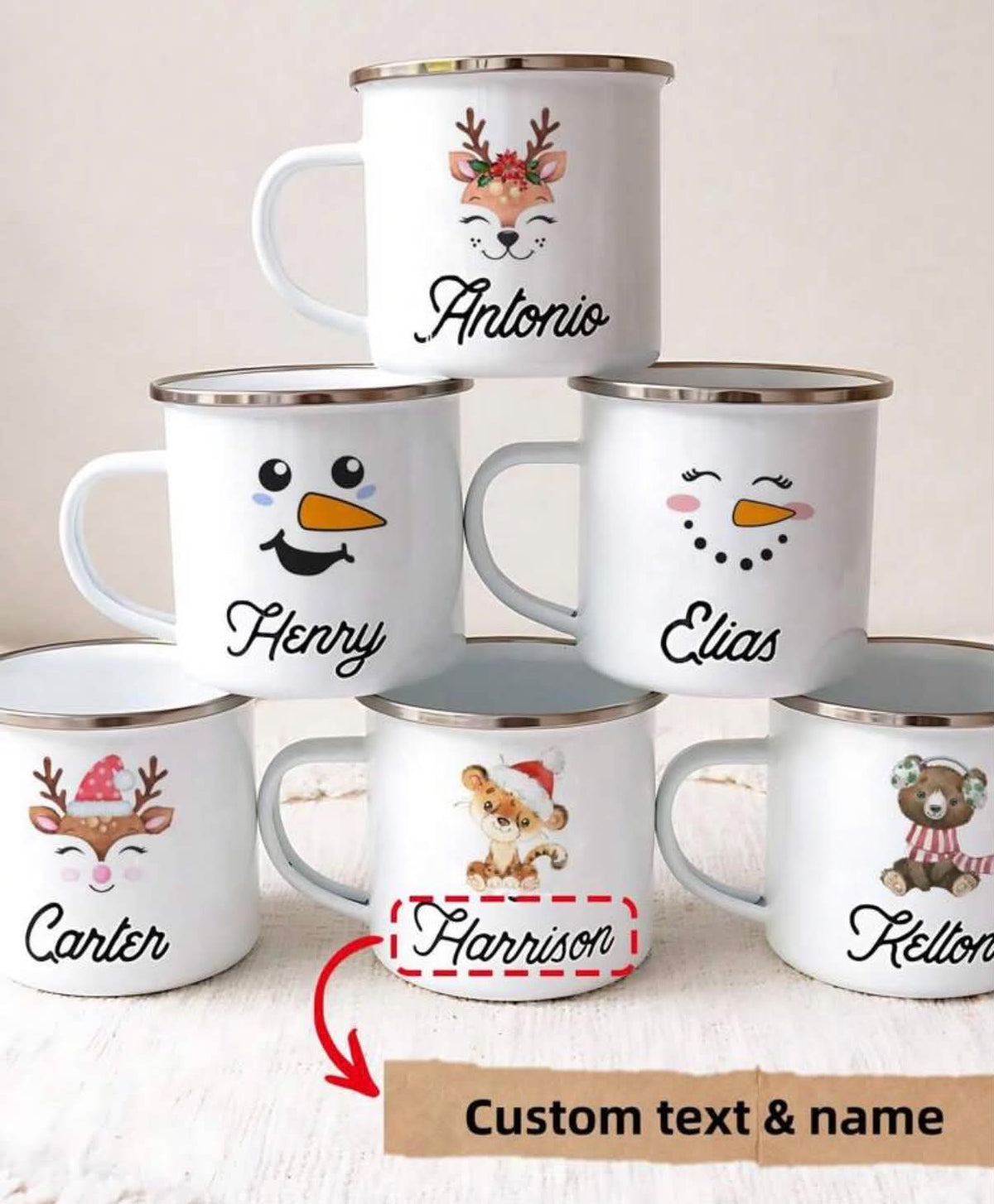 Personalized White Enamel Mug With Your Name, A Unique Gift For Special Occasions, A Personalized Photo Coffee Mug, A Custom Camping Mug, A Custom Christmas Gift,