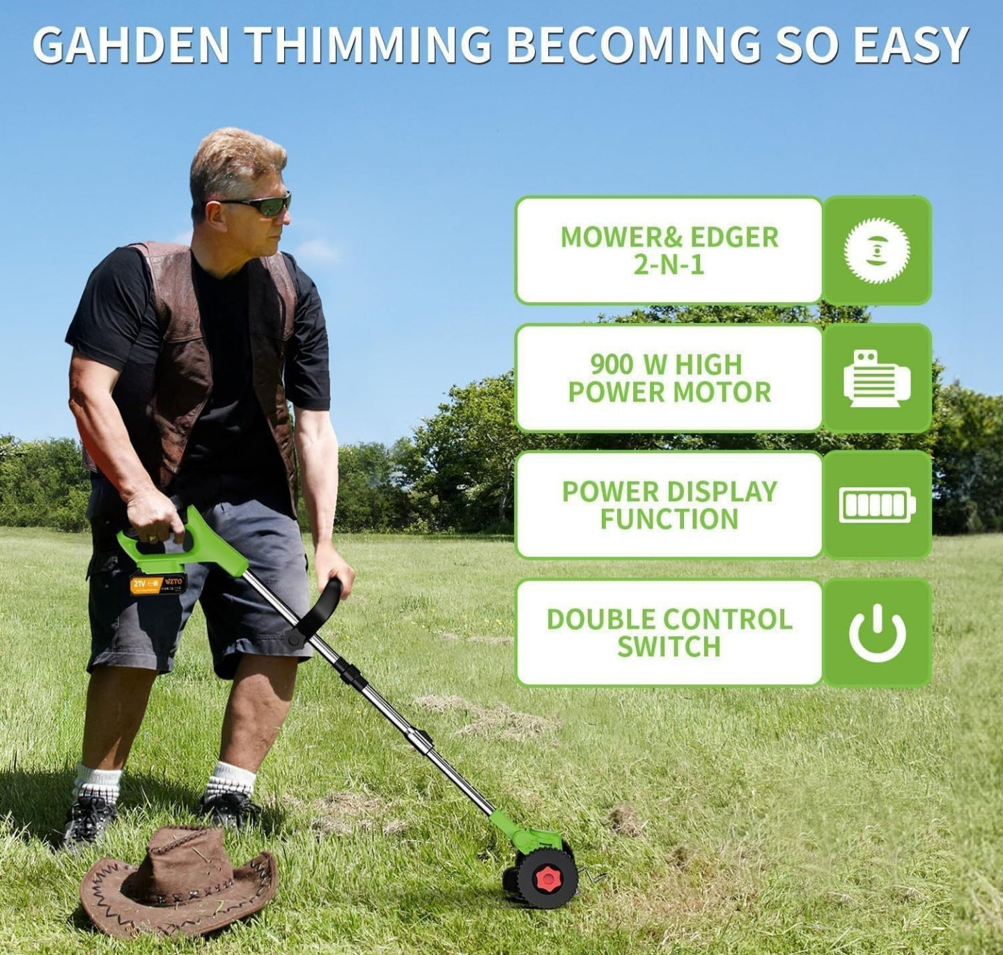 Cordless Strimmer Metal Blade 21V Grass Trimmers, Electric Garden Strimmer cordless, 15cm Cutting Diameter Blade, Battery Strimmer Cordless for Small and Medium Gardens Clearing Shrub Weeds Flower