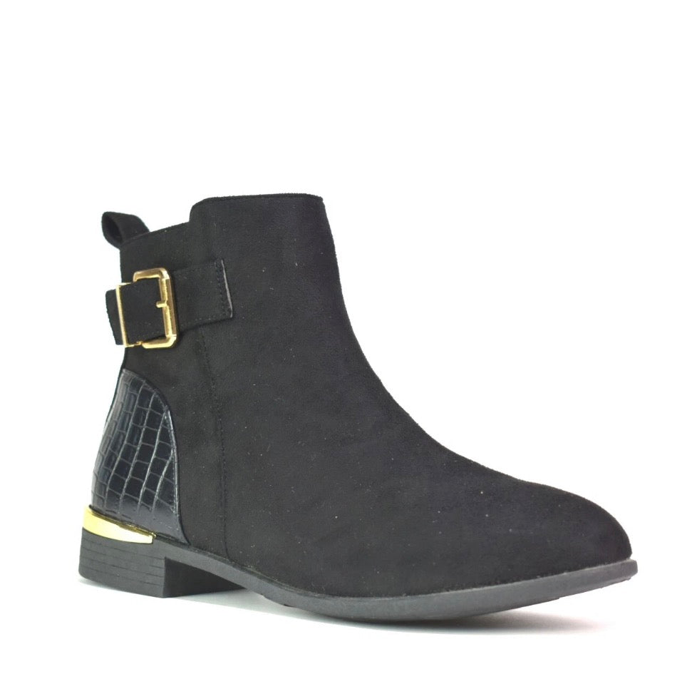Ladies Black Boots Womens Ankle Zip Up Low Heel Buckle Chelsea Shoes