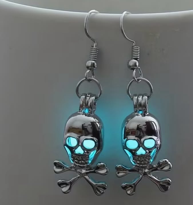 Halloween Glow-in-the-Dark Skull Hook Earring Pendant with Multi-Color Luminous Spinning Bead Accessories
