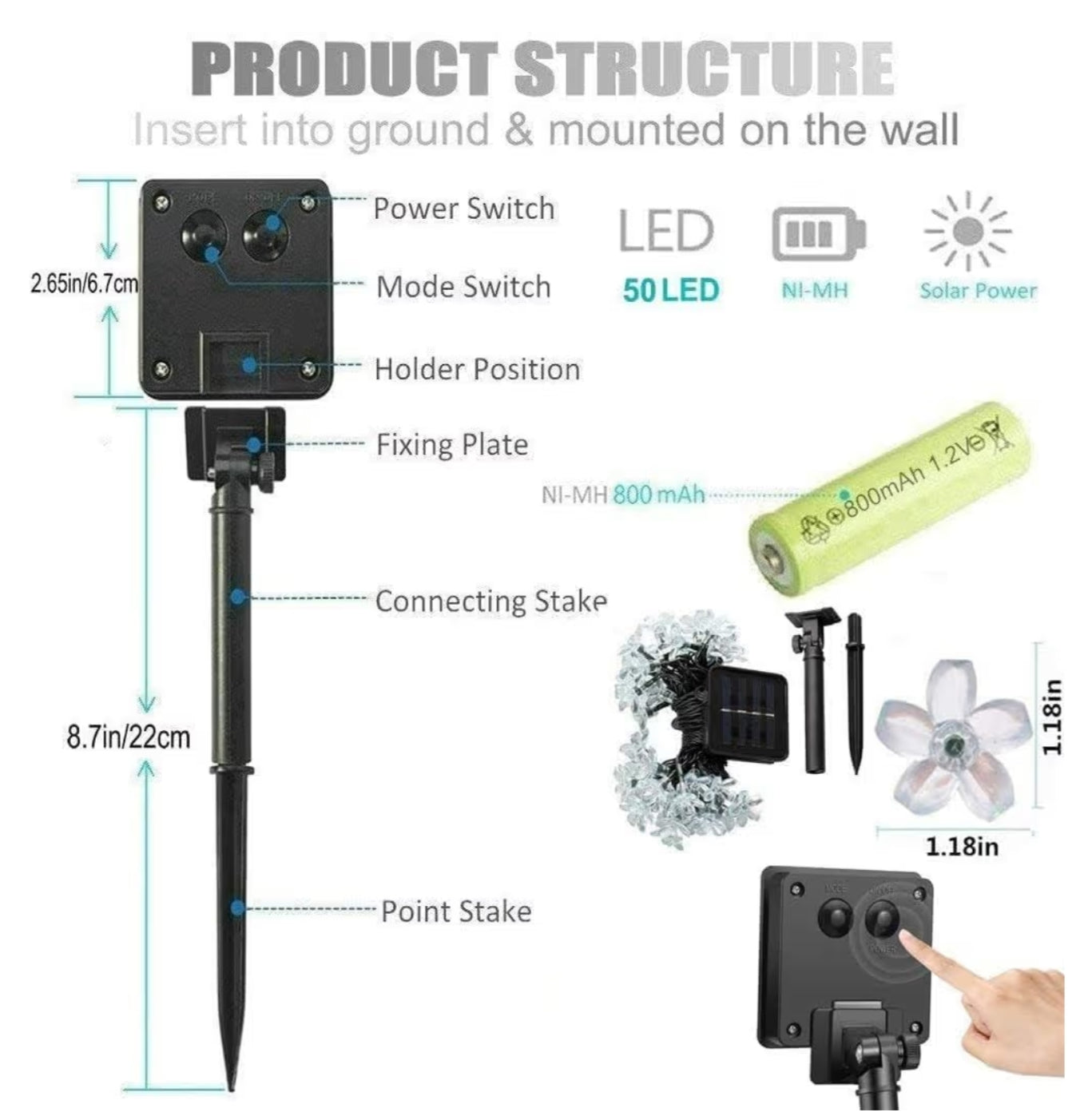 Solar String Lights Garden, 23 ft 8 Modes 50 LED Blossom Solar Powered Fairy Lights Waterproof