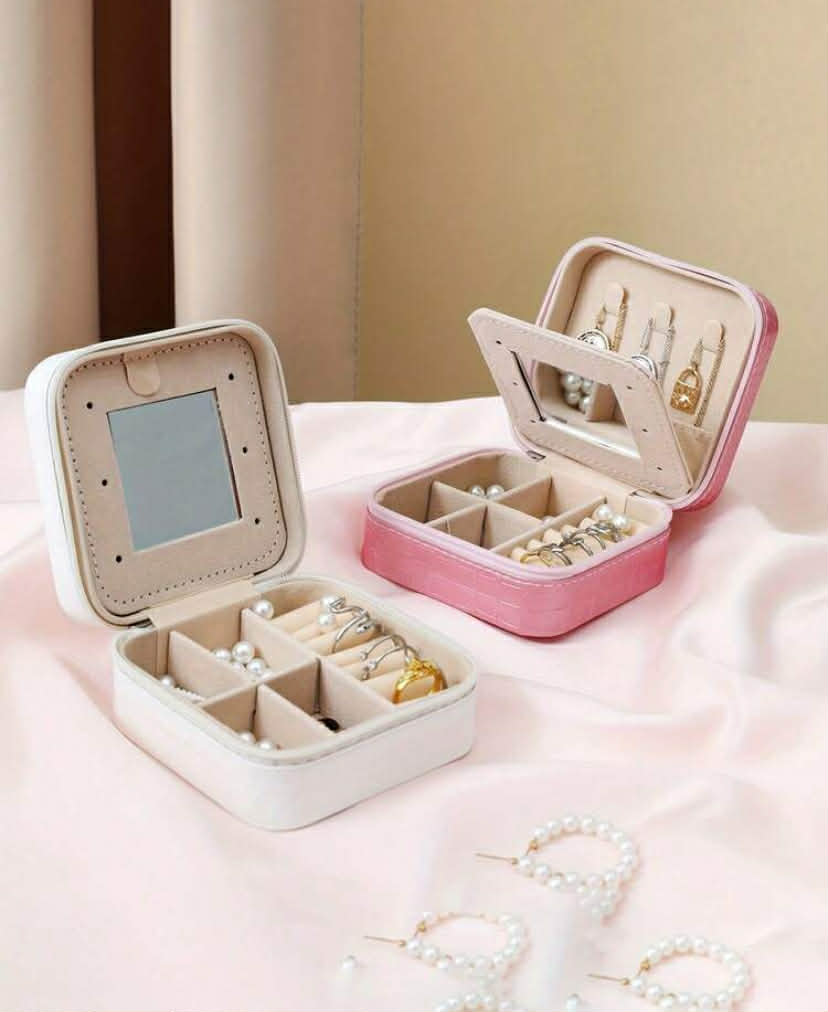 1 pc Travel Jewelry Box With Mirror, Jewelry Organizer And Storage, Mini Jewelry Box, Multi-Functional Jewelry Box, Cosmetic Box,