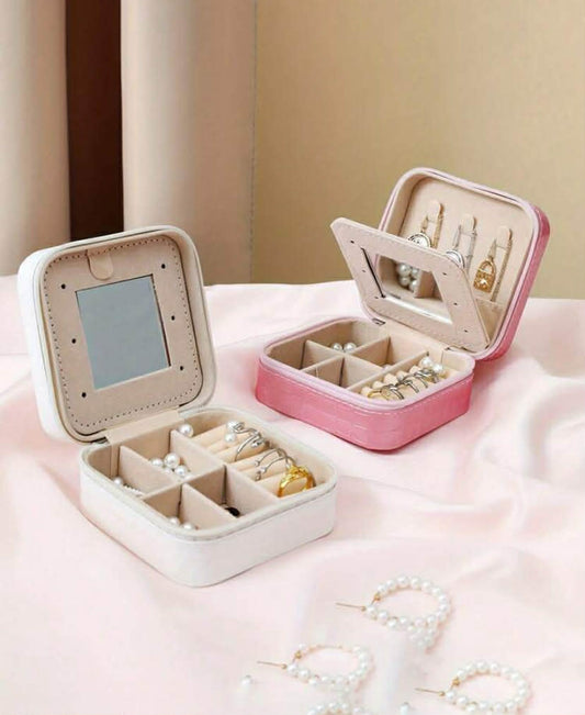 1 pc Travel Jewelry Box With Mirror, Jewelry Organizer And Storage, Mini Jewelry Box, Multi-Functional Jewelry Box, Cosmetic Box,