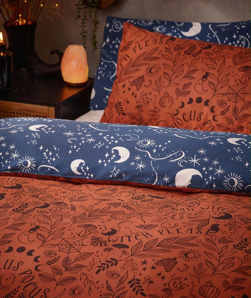 Witchy Vibes Reversible Duvet Cover Set - Rust