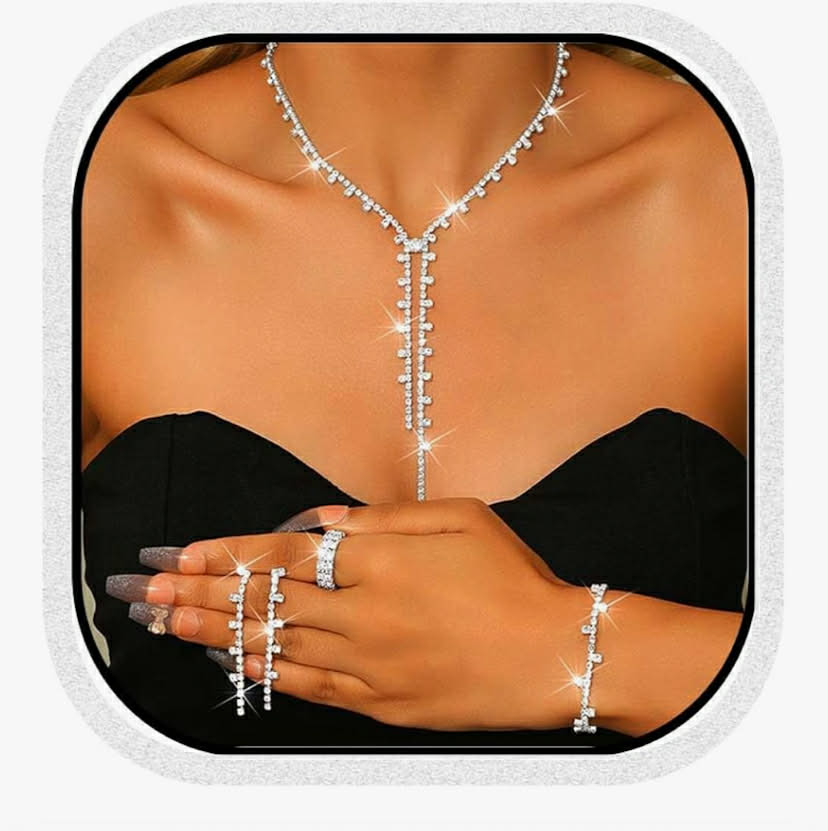 Jewelry Sets Silver Rhinestone Necklace Bridal 4 Pcs Wedding Jewelry Necklaces for Women