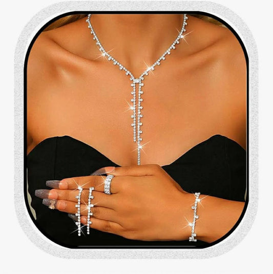 Jewelry Sets Silver Rhinestone Necklace Bridal 4 Pcs Wedding Jewelry Necklaces for Women