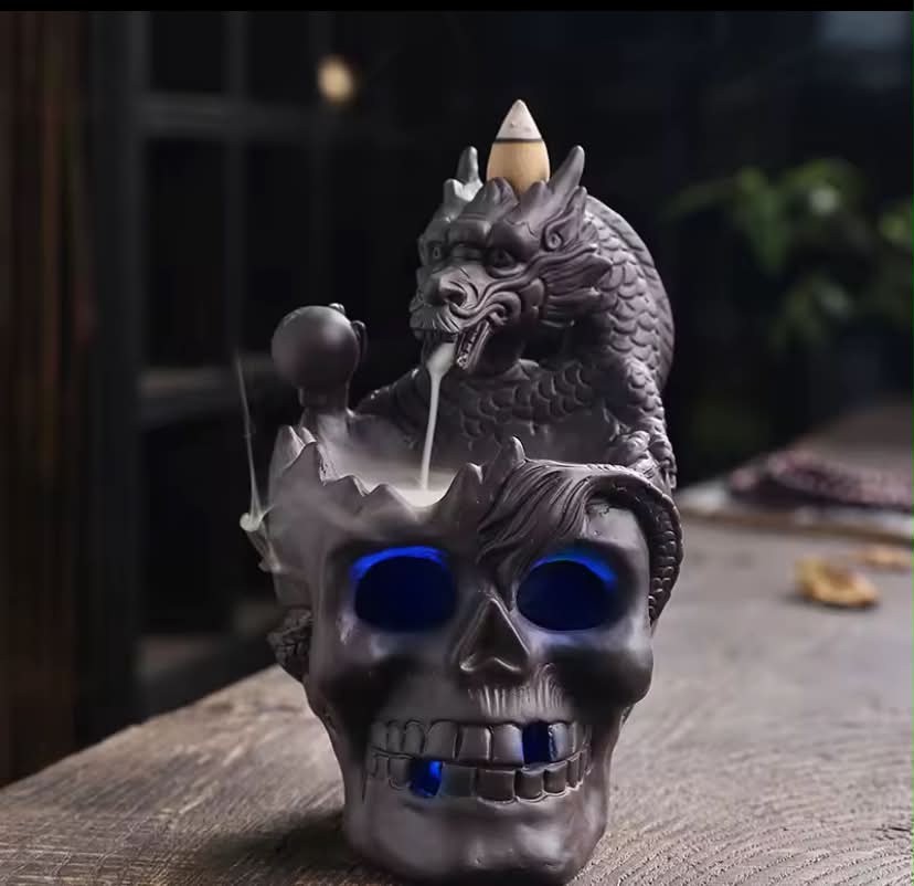 1 pc LED Waterfall Dragon Incense Burner Skull Backflow Incense Burner Halloween