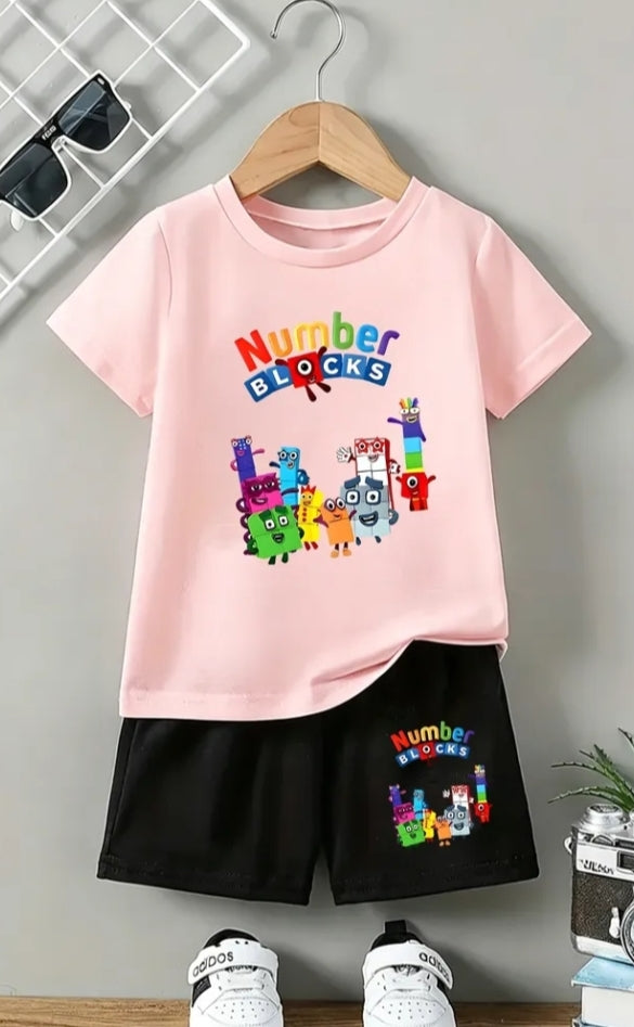1 Set Numberblocks Digital Blocks Short Sleeve And Shorts Outfit: T-Shirt