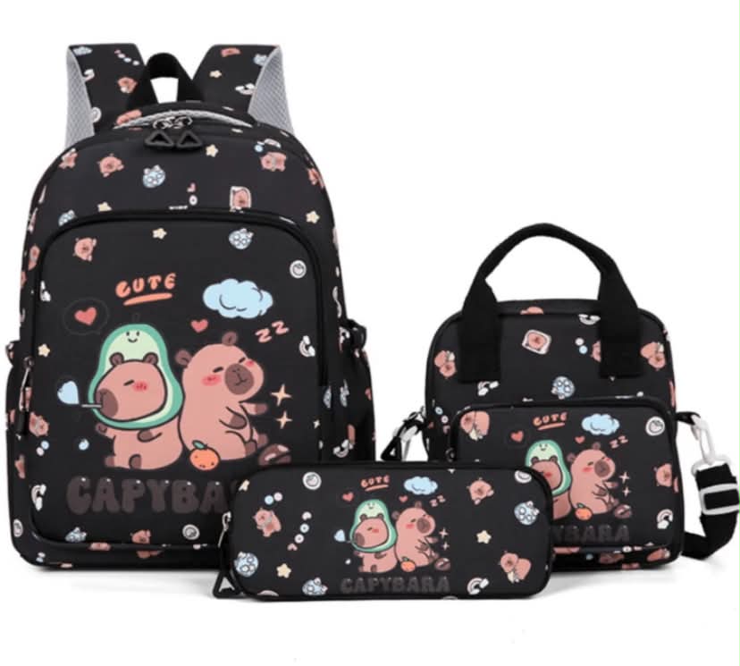 3pcs Cartoon Capybara Cute Large Capacity Travel Backpack Set, Suitable For School, Graduation And Various Occasions