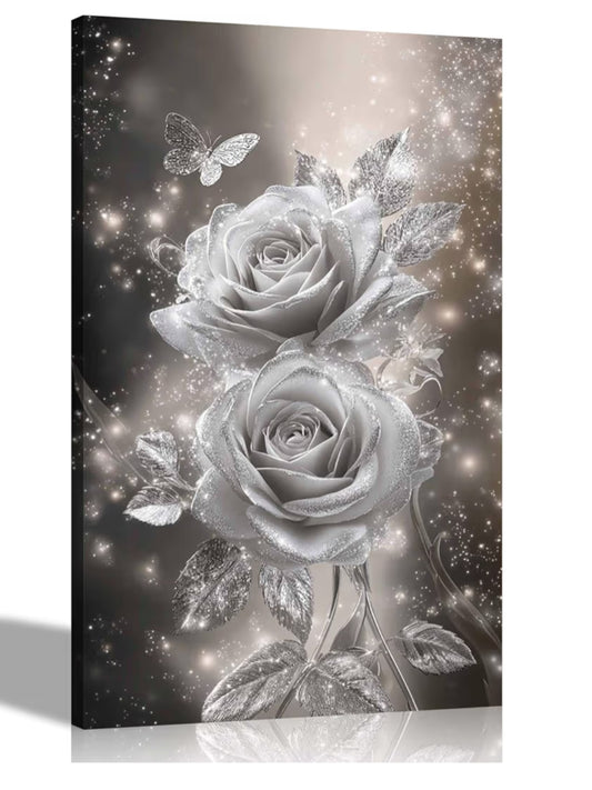 Artley Prints - Silver Celestial Roses Canvas Prints