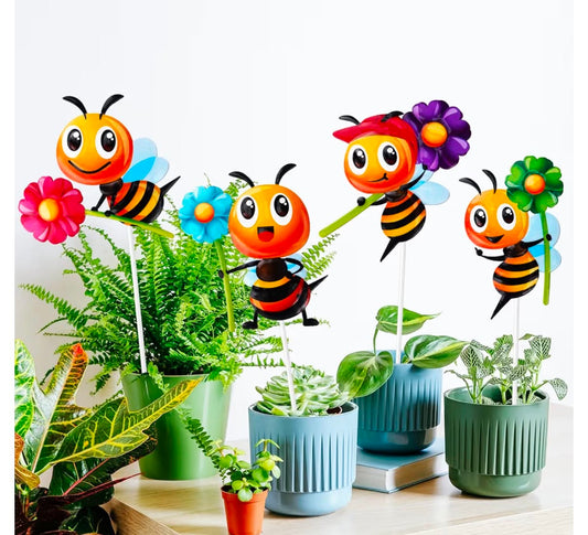 4 PCS Metal Bee Garden Stakes Decorative, Giyiprpi Colorful 12.2 Inches Outdoor Bee Garden Decor stakes,