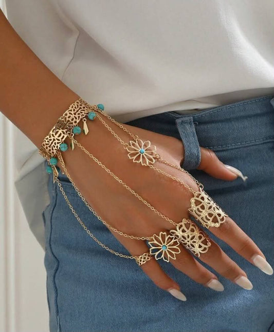 1pc Middle Eastern Fashion Gothic Style Hollow Linked Finger Bracelet