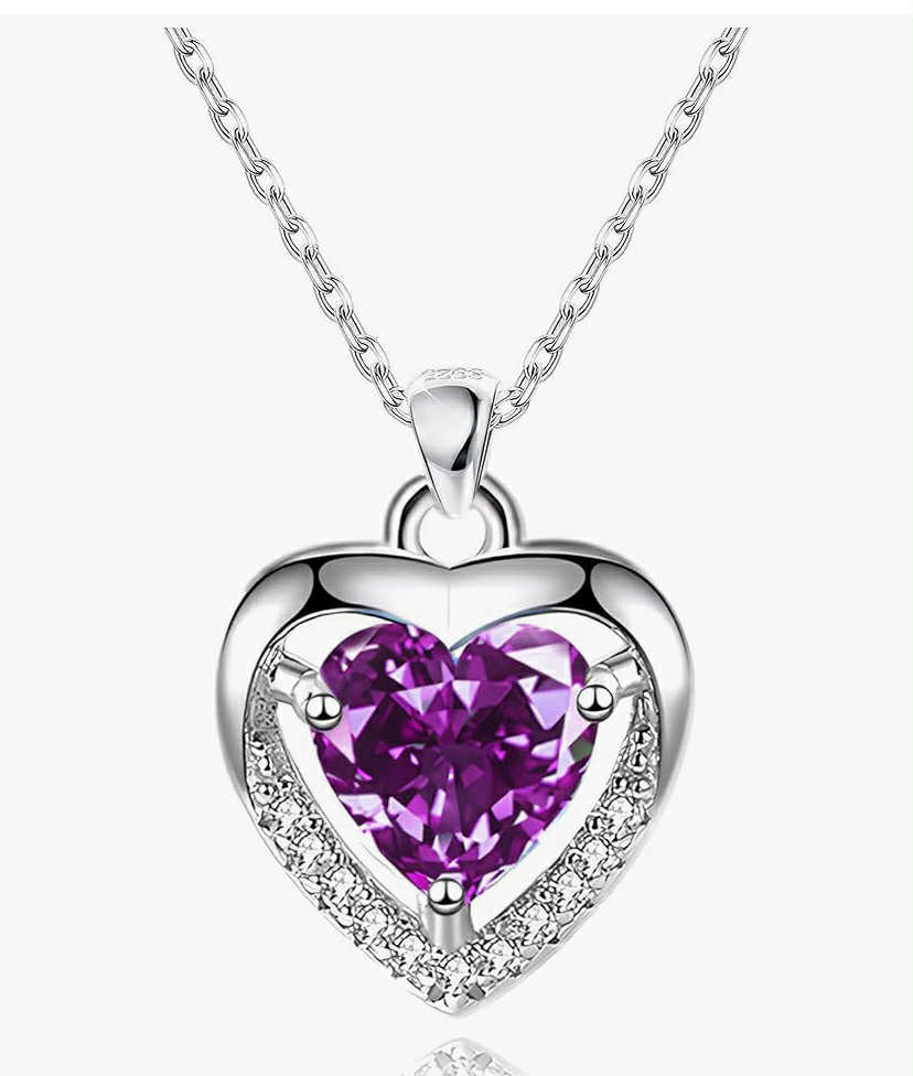Silver Heart Necklace, 925 Sterling Silver Chain with Crystal Heart for Women -