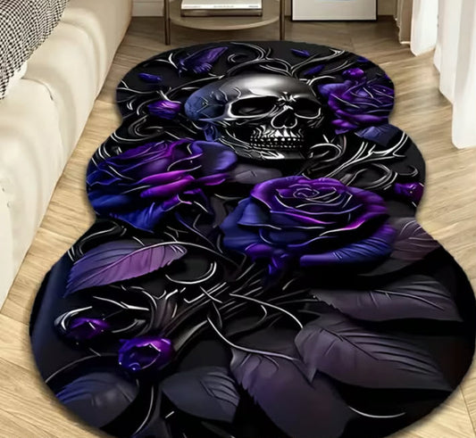 1 pc of Carpet, Dark-Themed Skull Rose Carpet, Durable And Comfortable, Non-Slip And Machine Washable,