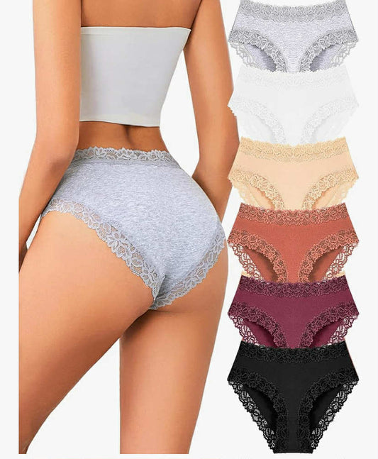 Women Cotton Women's Knickers Lace Briefs Cotton Hipster Bikini Soft Brazilian Panties Pack of 6