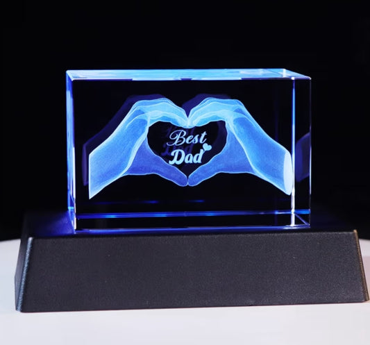 Gifts for Dad, Engraved 3D Heart in Hands with Best Dad Paperweight Ornament
