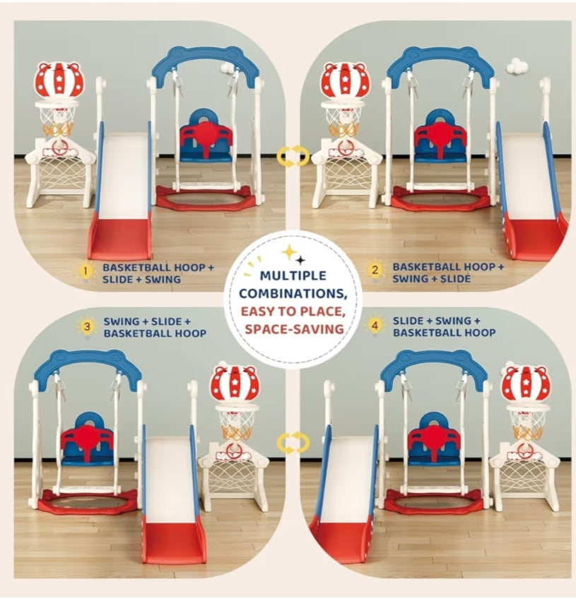 Kids Slide,Indoor Thickened Widened toddler slide with basketball hoop, climbing frame