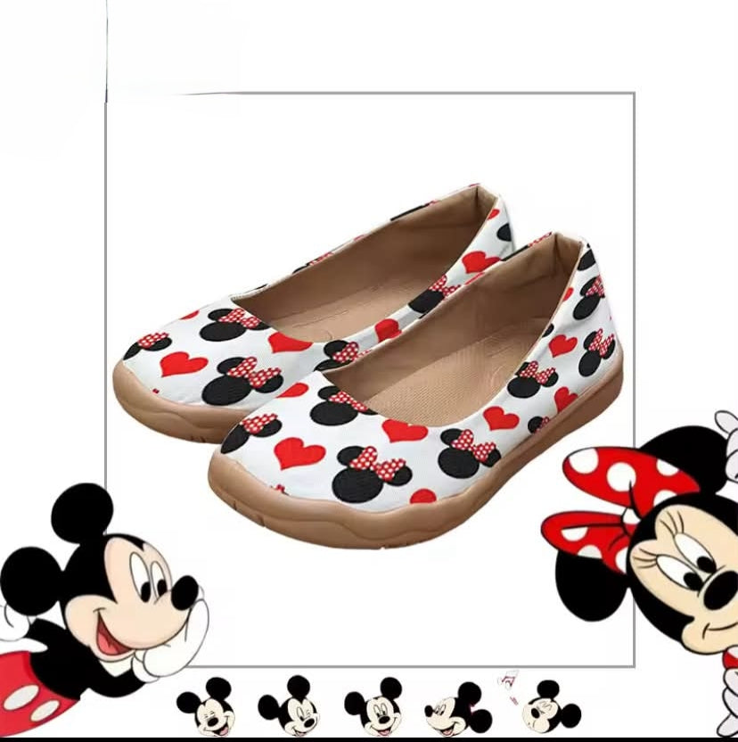 White Disney Minnie Print Casual Flats